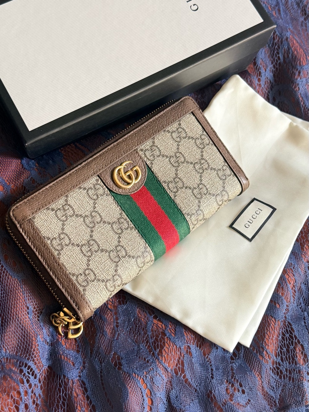 Gucci Ophidia GG Supreme Web Zip Around Wallet w/ Box & Dust Bag